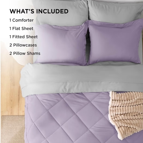 Bedsure Full Size Comforter Set - 7 Pieces Reversible Light Purple Bedding - Picture 4 of 4